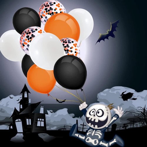 60pcs 12-Inch Halloween Balloons - Festive Latex Party Decorations in Black, White & Orange