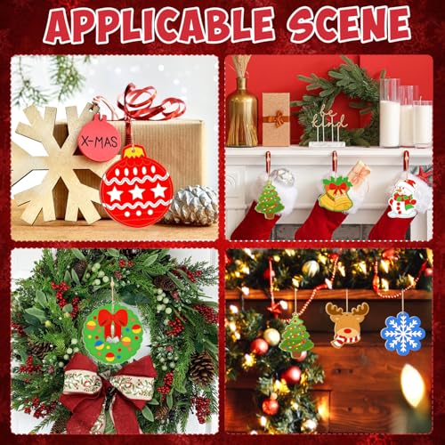 Sophena 80Pcs Wooden Christmas Ornaments Set – 10 DIY Blank Shapes incl. Reindeer, Santa, Tree, Ball, Snowflake, Wreath (Wreath Variant)