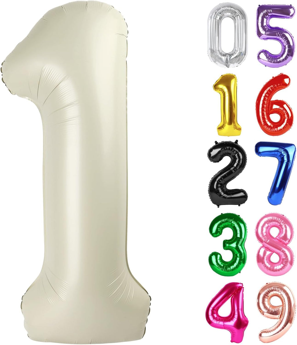 Skiennix 40-Inch Cream Number 1 Balloon - Shiny First Birthday Decoration for Boys & Girls
