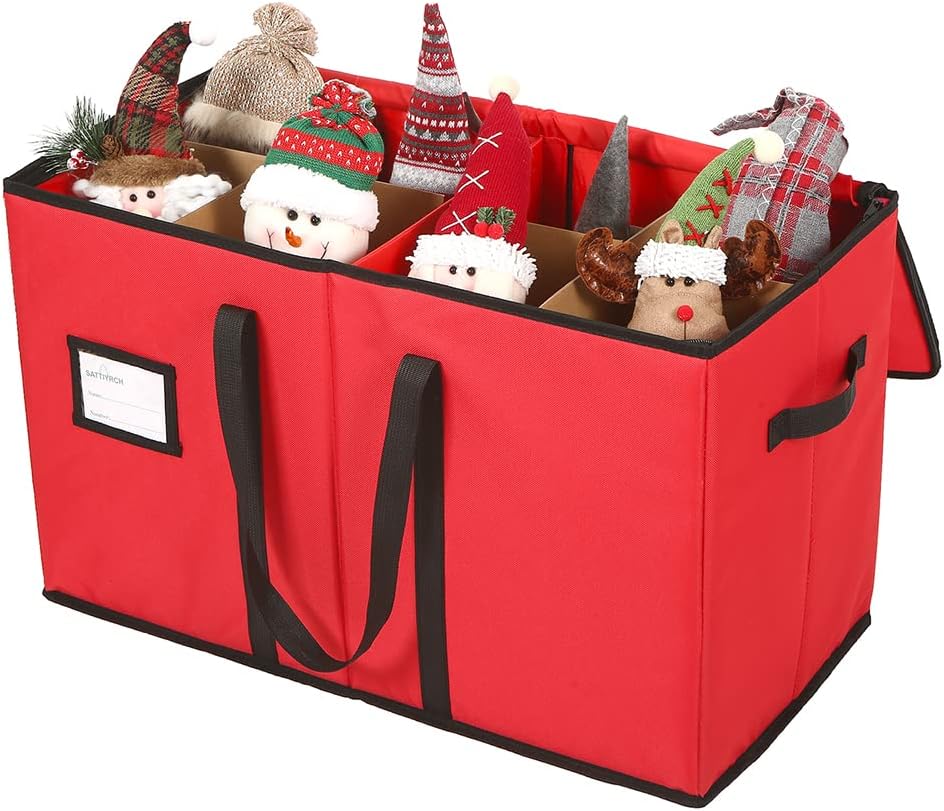 Sattiyrch Christmas Figurine Storage Box - 600D Canvas Nutcracker Container | Holds 8 Holiday Figurines, 15 Inches