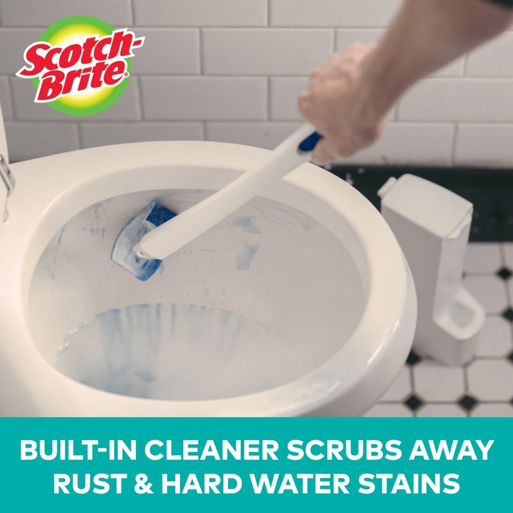 Scotch-Brite Toilet Scrubber Starter Kit - Disposable Refills with Built-In Bleach Alternative | Includes Handle & Caddy