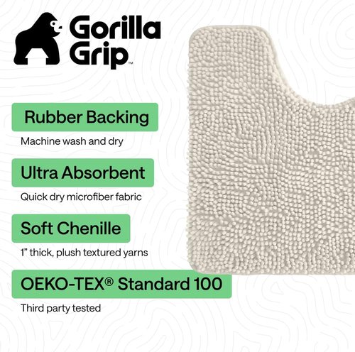 GORILLA GRIP Plush Chenille Bath Rug Mat - Soft, Absorbent, Machine Washable | Ivory Oval Toilet Base