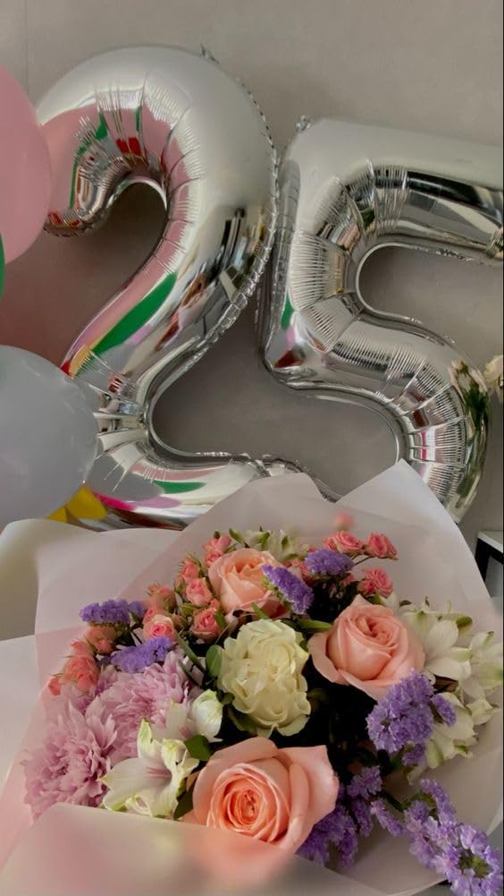 Silver Number 25 Balloon - 40 Inch Metallic 25th Birthday Decoration for Men & Women