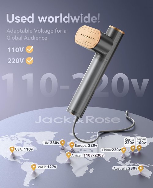 Jack & Rose Travel Steamer - 2-in-1 Portable Iron & Steamer | Quick 15s Heat-Up, Global Use