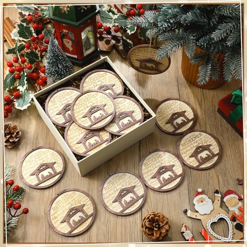 Wooden Nativity Scene Christmas Tree Ornaments Set - 24 Pack, 4 Inch