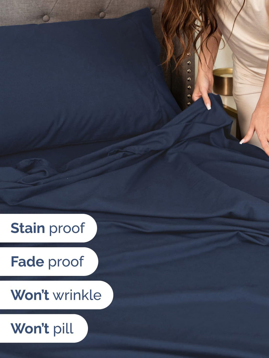 Skiennix Extra Deep Queen Sheet Set | 6-Piece Breathable Cooling Bedding - Soft, Wrinkle-Free Navy Blue