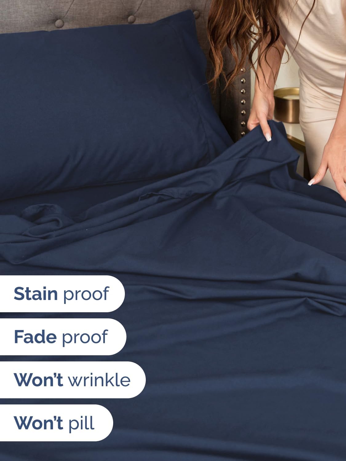 Skiennix Extra Deep Queen Sheet Set | 6-Piece Breathable Cooling Bedding - Soft, Wrinkle-Free Navy Blue