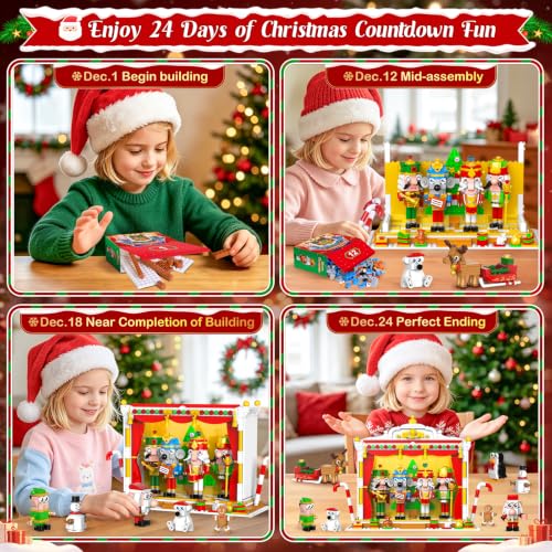 KXOSEL 2026 Christmas Nutcracker Building Set - 1221 Pieces Advent Calendar for Kids