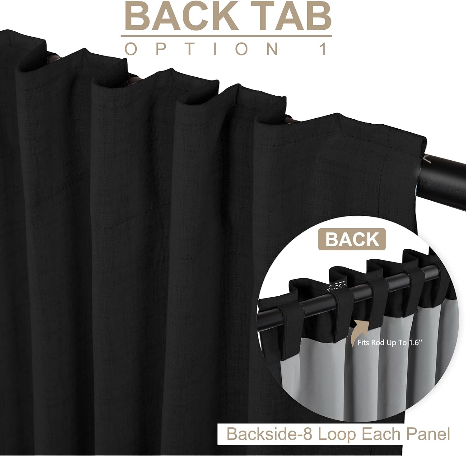 Skiennix Blackout Curtains - 100% Blackout Linen Drapes, Thermal Insulated, 2 Panels Set, 50" W x 84" L, Black
