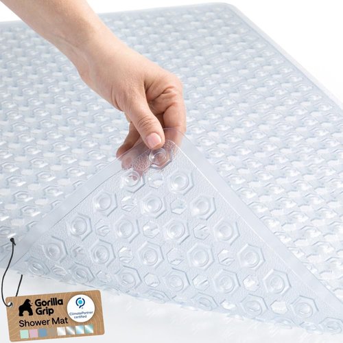 GORILLA GRIP Bath Tub Shower Mat - Machine Washable, Soft & Slip-Resistant, 35x16 Inch, Clear