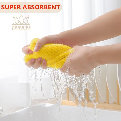 Homaxy 100% Cotton Kitchen Dish Towels - Ultra Soft & Absorbent Quick Drying, 13 x 28 Inches, Yellow - 4-Pack