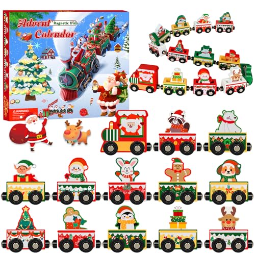 Magnetic Wooden Train Advent Calendar - 24 Day Christmas Countdown Set