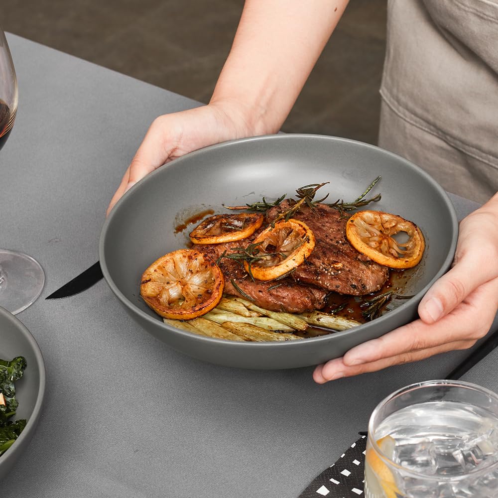 Y YHY 8.6" Vivid Gray Pasta, Salad & Soup Serving Bowls Set of 4, 32oz Large Ceramic, Microwave, Oven & Dishwasher Safe, Sturdy Porcelain Perfect for Daily Dining, Family Gatherings, Parties & Gifts