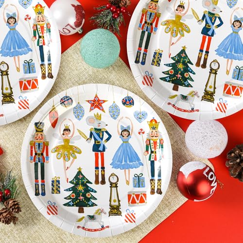 Elyxio Nutcracker Christmas Paper Plates 9in Set of 48 - Festive Holiday Tableware