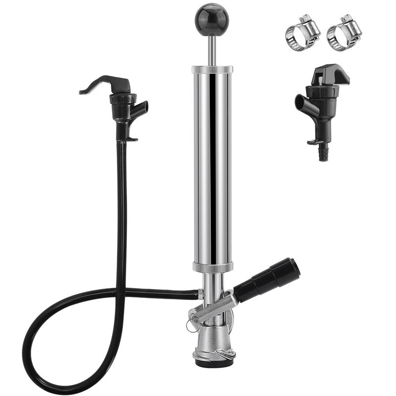 8" Keg Tap Pump - American D-System Beer Keg Tap, Party Beer Keg Hand Pump Tap Kit, Beer Picnic Tap Dispenser for Home Bar, Kegerator Beer Pump with 2 Beer Faucet, Beer Hose and 2 Hose Clamps