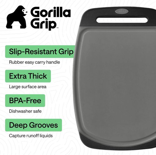 GORILLA GRIP Reversible Kitchen Cutting Board Set - BPA-Free, Nonporous, Slip Resistant | 3 Durable Boards in Gray & Black