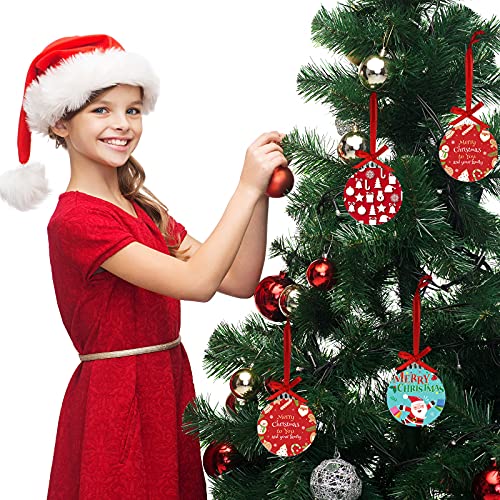Jetec 25 Pcs Clear Acrylic Christmas Ornaments 4 Inch, Flat Disc Blanks with Red Ribbon for DIY Crafts