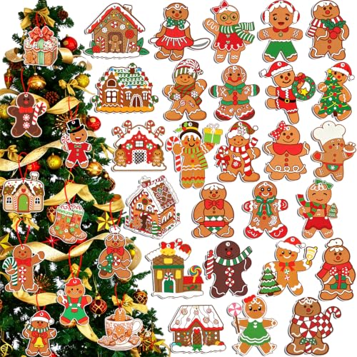 36-Pack Wooden Gingerbread Man Ornaments for Christmas Tree Decoration - BWFY