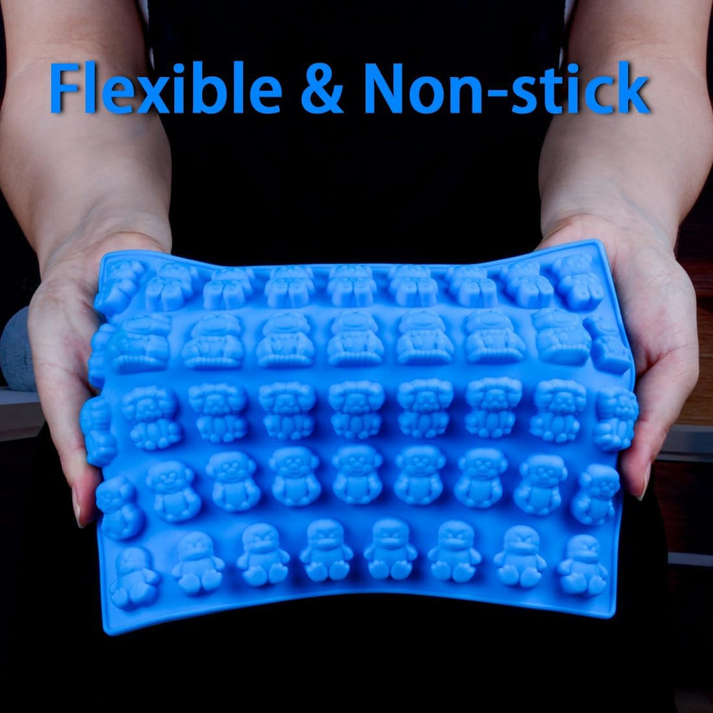 Silicone Candy Gummy Bear Molds - Premium 4-Pack with Bears, Frogs, Lions & Monkeys | Includes 2 Droppers