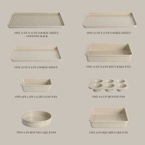 Martha Stewart Gallen 10-Piece Non-Stick Bakeware Set | Ceramic, PFA-Free & Non-Toxic - Taupe