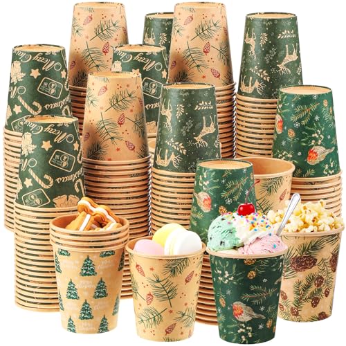 Qinyoung Rustic 8oz Christmas Kraft Paper Cups, 120 Pack (6 Styles) – Festive Hot Drinks