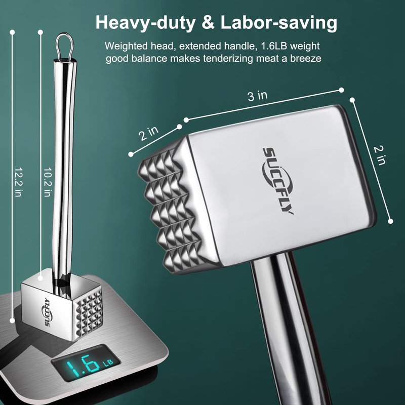 SUCCFLY Premium Kitchen Tool Kit, Heavy Duty Manual Juicer + Meat Tenderizer, Food Grade Stainless Steel Ultra Durable