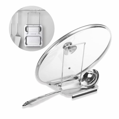 KITCHENDAO Foldable Spoon Rest and Pot Lid Holder for Counter, Non-scratch Silicone Base, Stainless Steel Pan Pot Cover Lid Rack Shelf Stand Holder Spoon Holder Utensil Rest Stove Organizer