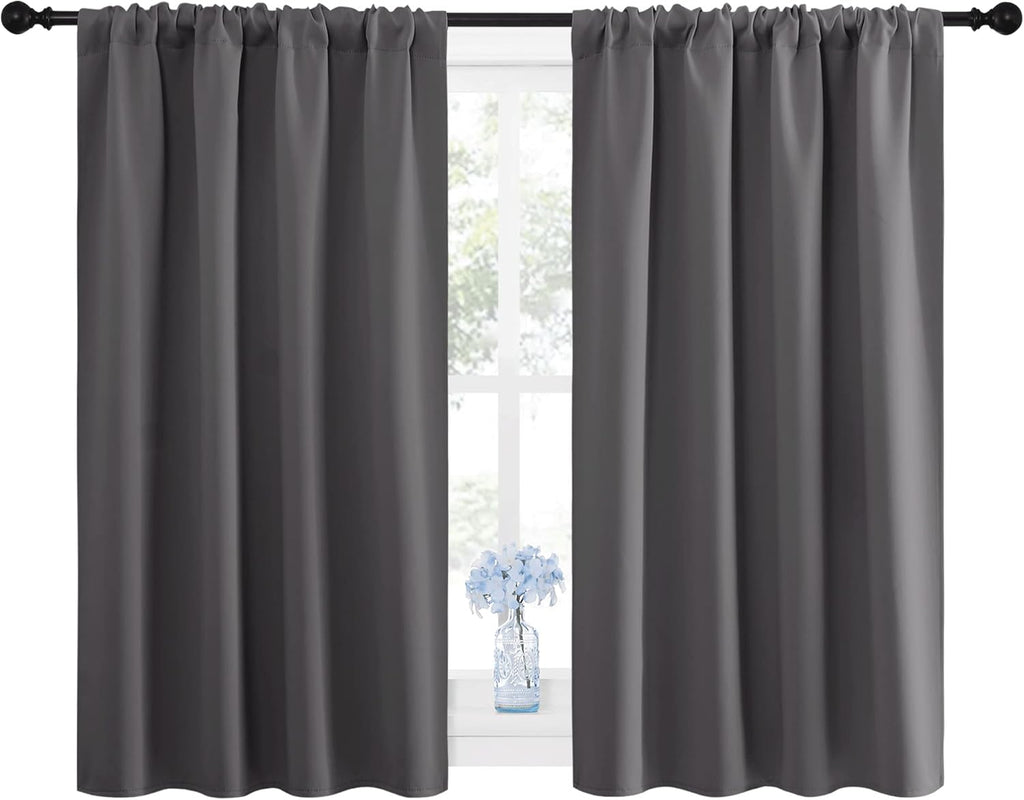 NICETOWN Grey Window Curtains - Thermal Insulated Blackout Drapes for Small Windows | 2 Panels, W42 x L45-Inch