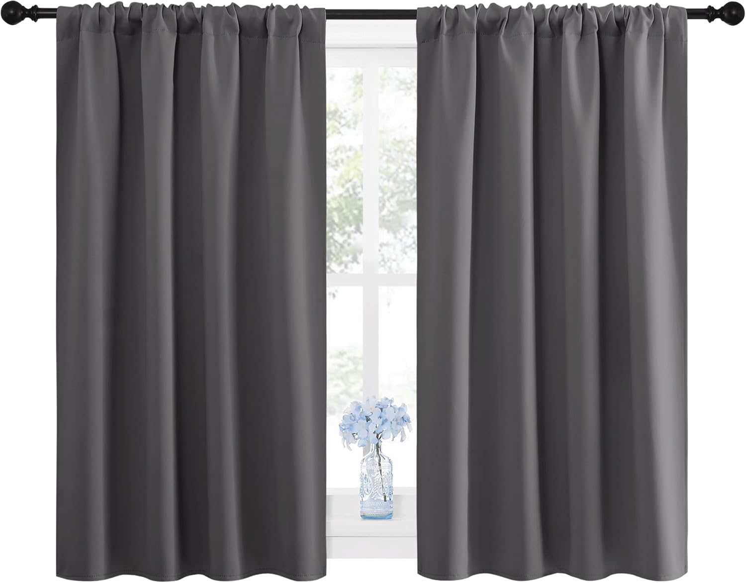 NICETOWN Grey Window Curtains - Thermal Insulated Blackout Drapes for Small Windows | 2 Panels, W42 x L45-Inch