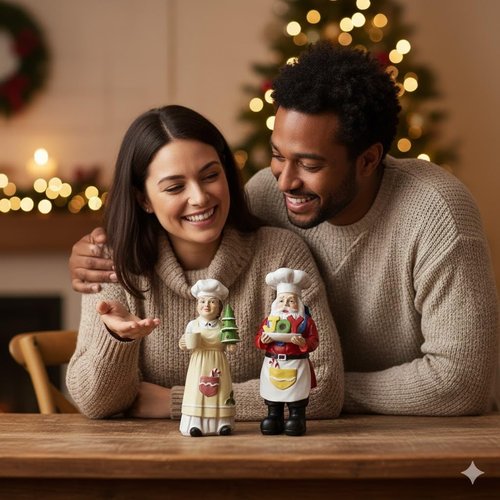 iStatue Chef Santa & Mrs. Claus Figurines Set | Hand-Painted 5'' Resin Holiday Decor - Perfect for Kitchen & Gifting