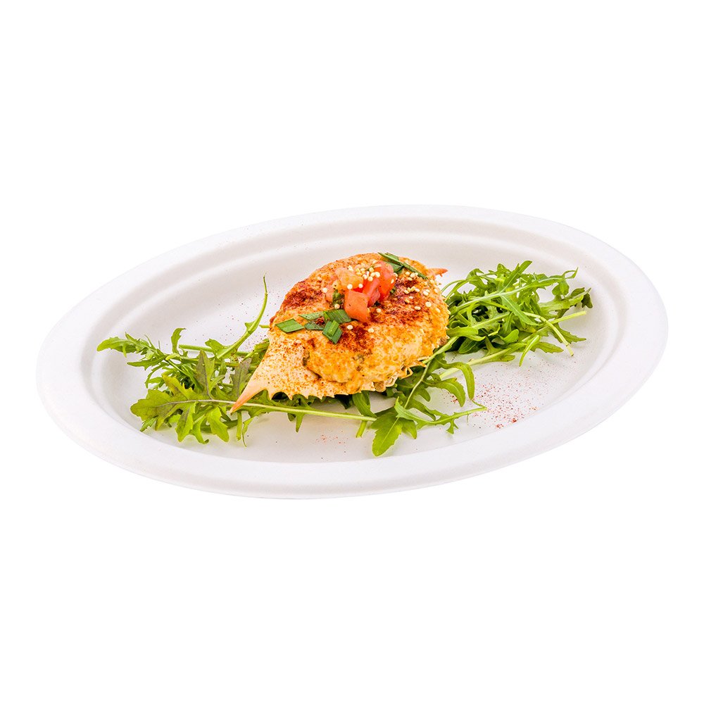Restaurantware Pulp Tek 10.4 x 7.8 Inch Eco-Friendly Plates 100 Medium Disposable Dinner Plates - Made From Sugarcane Fibers Heavy-Duty White Bagasse Premium Plates Sturdy Oval