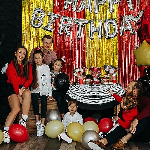 BEISHIDA 4 Pcs Red and Gold Fringe Foil Curtain Backdrop for Parties, Graduation, Weddings