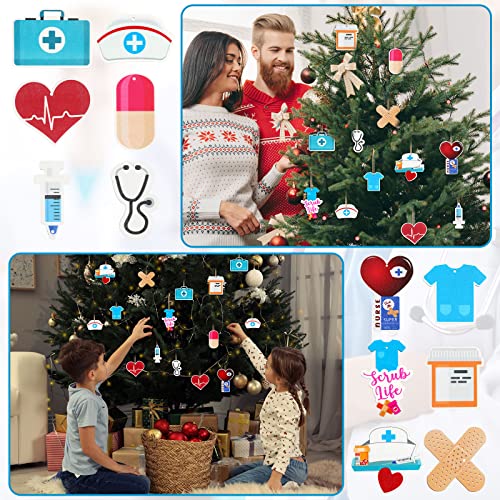 Gerrii 48 Pcs Christmas Nurse Wooden Ornaments - Classic Hanging Holiday Decor