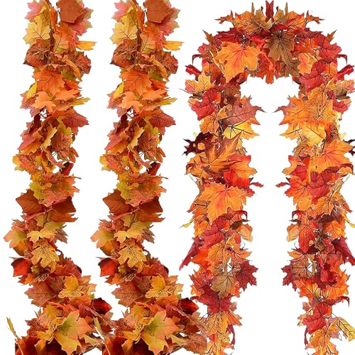 Artificial Autumn Maple Leaves Garland for Thanksgiving Decor - 3 Pack, 5.9 ft