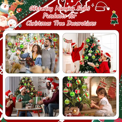 MEMOVAN Elf Christmas Ball Ornaments 2.4 inch Red & Green 12pcs—Shatterproof Candy Cane Elf Baubles