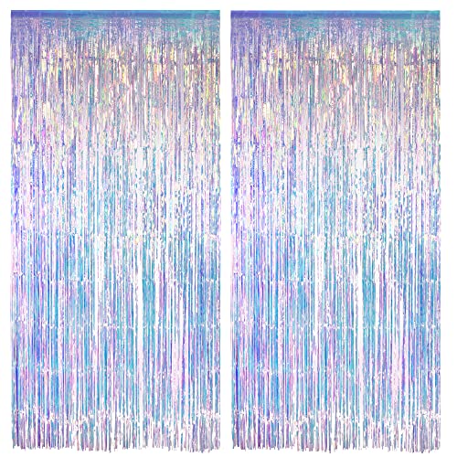 Iridescent Foil Fringe Curtain Backdrop 2 Pcs Holographic Party Streamers