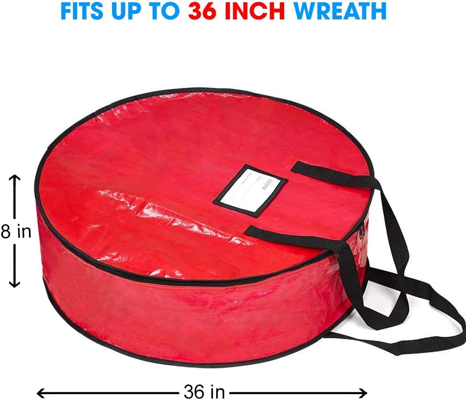 ProPik Christmas Wreath Storage Bag - Heavy-Duty Tear-Resistant Holiday Container - 36” X 8” (Red)