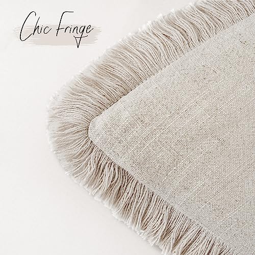 Foindtower Boho Linen Fringe Throw Pillow Covers Set of 2 - 20x20 Inch