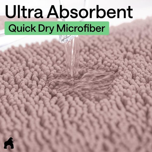 GORILLA GRIP Bath Rug Mat - Thick Soft Absorbent Chenille | Quick-Dry Microfiber, 30x20, Dusty Rose