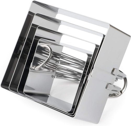 HULISEN Square Biscuit Cutter Set - 4 Stainless Steel Cookie Cutters with Handle | Professional Baking Tools