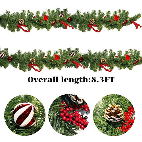 FUNPENY 9ft Pre-Lit Artificial Christmas Garland with 50 LEDs, Red, 8 Modes