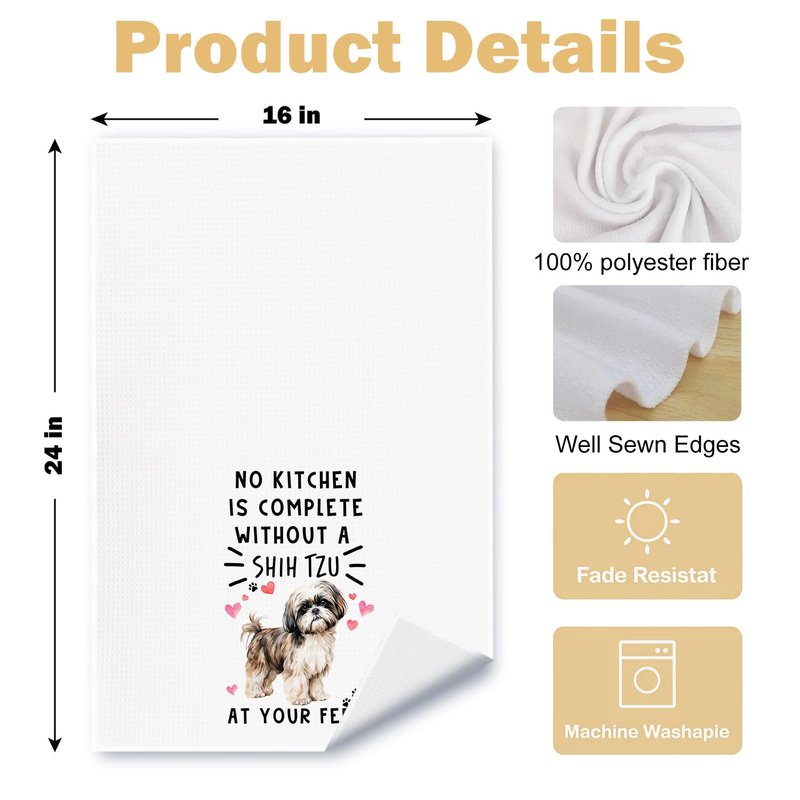 ArtisaEura Shih Tzu Funny Dog Kitchen Towels - Shih Tzu Waffle Weave Hand Towels for Woman,A Kitchen is Not Complete Without A Shih TzuDish Towel for Bathroom,Dog Lovers Gift for Women,16×24 Inch