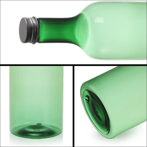 WUWEOT 12 Pack Plastic Wine Bottles, 750ml Empty Bordeaux-Style Liquor Bottle, Green Long Neck WIne Bottles with Screw Lid and Shrink Capsules Caps