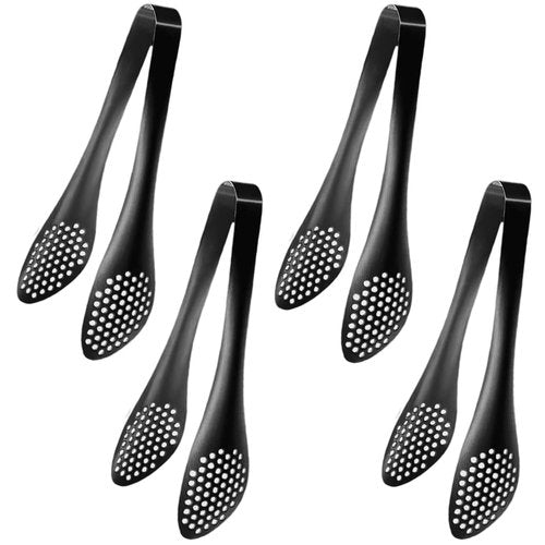IAXSEE 4 PCS Serving Tongs Black Tongs 9 Inch Serving Utensils Stainless Steel Serving Tongs for Salad Buffet Appetizer Dessert Tong for Food Parties, IAX-4B1-68
