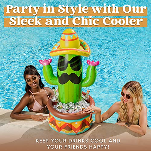 43-Inch Inflatable Cactus Drink Cooler with Sombrero Hat for Fiesta Party