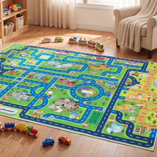 4x6 Kids Car Play Rug, Non-Slip Educational Area Mat for Playroom