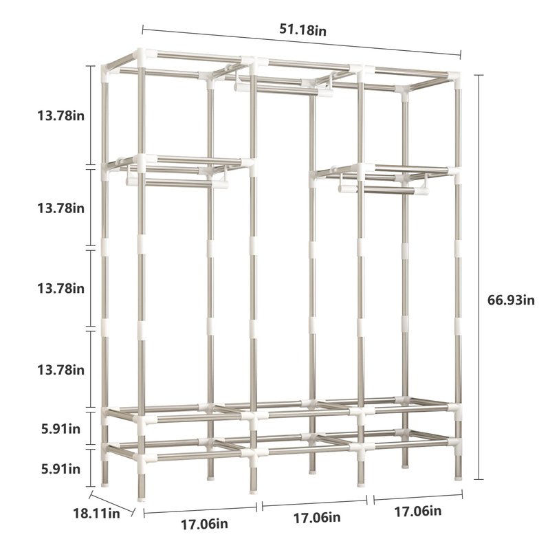 LEAIJIAFY Portable Armoire Wardrobe Closet with 3 Drawers and 3 Hanging Rods,Cloth Closet Wardrobe Cabinet for Hanging Clothes,Grey Cover,for Clothing,Bedding,51 in Width