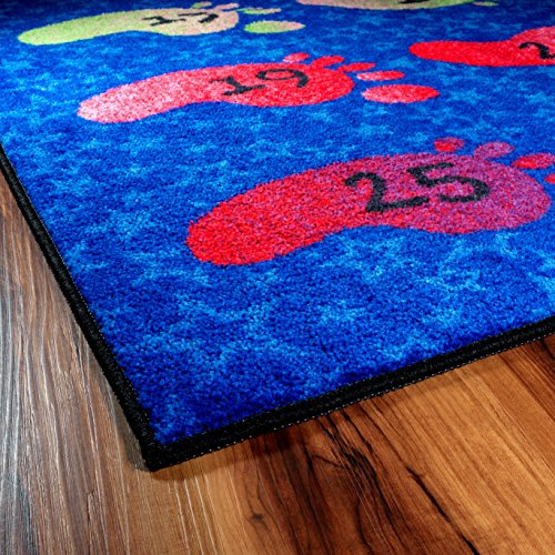 Flagship Carpets Counting Feet Rainbow Numbers Educational Rug for Classroom Carpet or At Home Educational Learning Area, Playroom, Kid's Bedroom Mat, 3' x 5', Blue/Multi-Color