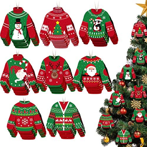 40 Pcs Christmas Ugly Sweater Wooden Ornaments Holiday Tree Decorations