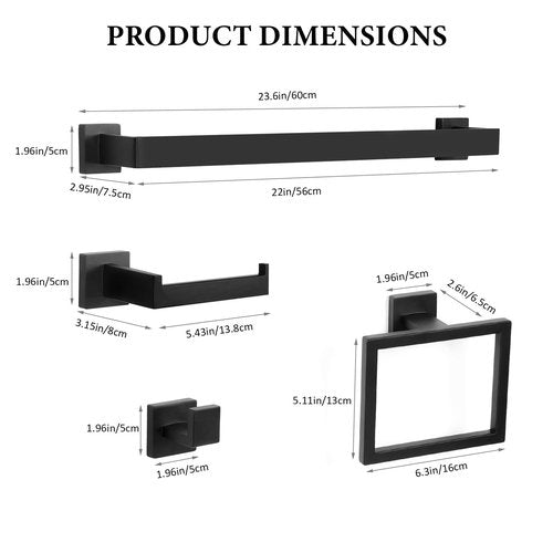 10-Piece Matte Black Bathroom Hardware Set,Towel Bar Set for Bathroom Include 23.6 inch Towel Bar,Towel Ring,Toilet Paper Holder Towel Hooks,Stainless Steel Wall Mounted